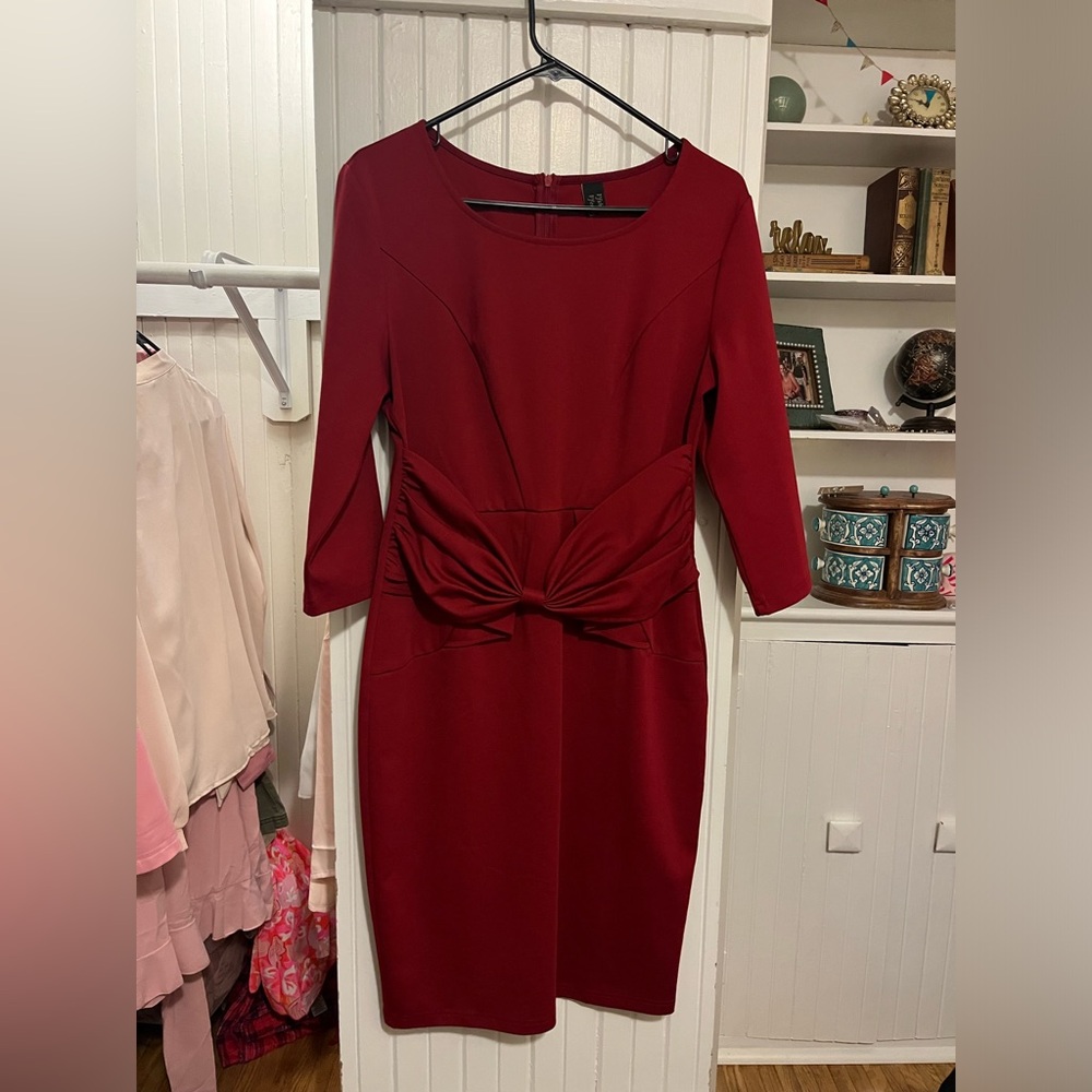 Red midi work dress with bow - Picture 3 of 3